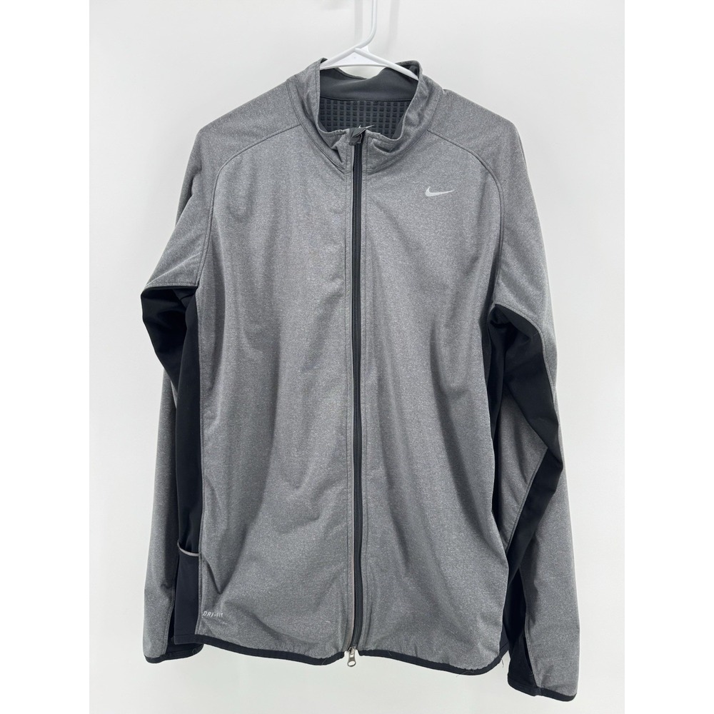 Nike Gray Black Dri Fit Performance Running Jacket  Mens Size Large Full‎ Zip